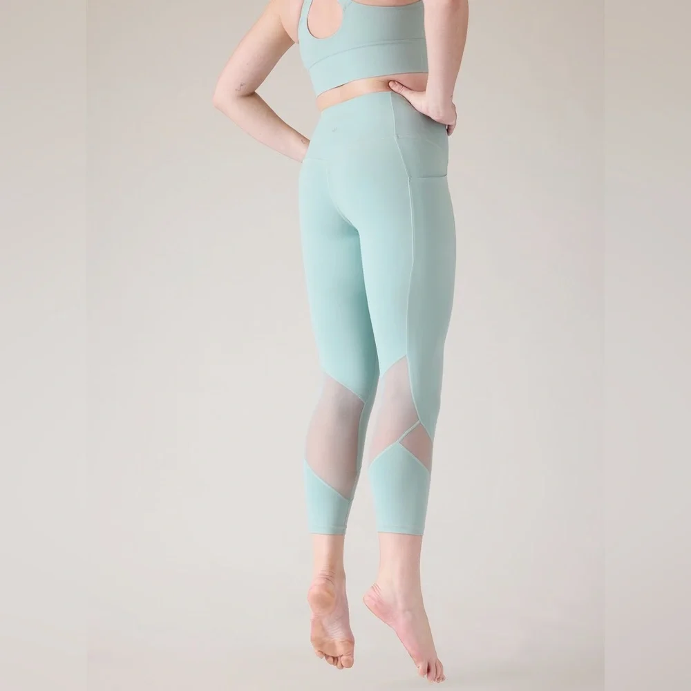 Athleta Salutation Stash High Rise‎ Mesh 7/8 Legging Dawn Blue XL